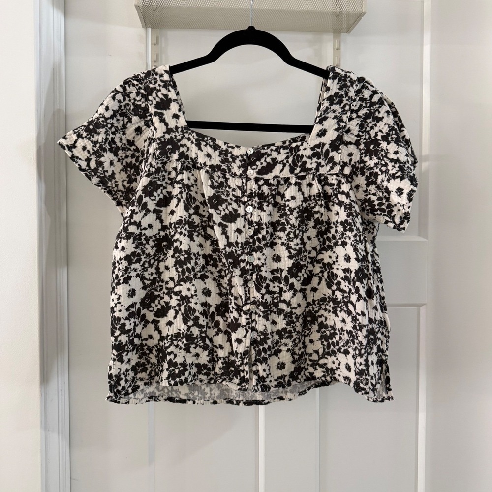 Rails Magnolia Cameo Floral Square Neck Button Front‎ Gauzy Cotton Top Size XS